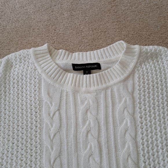 Banana Republic Cream Sweater Womens Medium Cable Knit Crewneck - Picture 10 of 12
